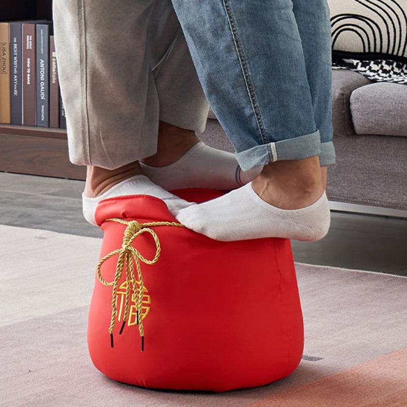 Traditional Chinese Round Leather Upholstered Pouf Low Stool For Bedroom