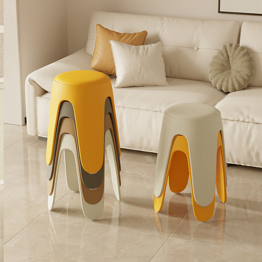 Contemporary Scandinavian Round PU Leather Upholstered Plastic Stackable Chair For Bedroom