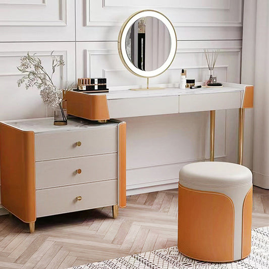 Contemporary Luxury Round PU Leather Metal Vanity Stool For Bedroom