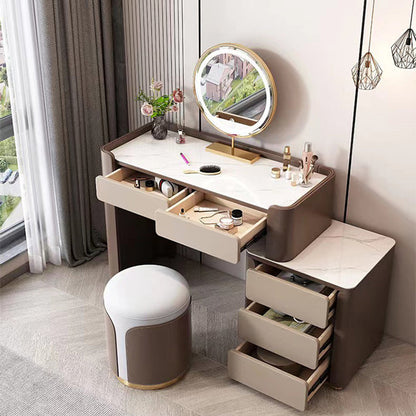 Contemporary Luxury Round PU Leather Metal Vanity Stool For Bedroom