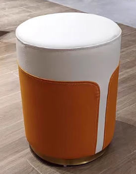 Contemporary Luxury Round PU Leather Metal Vanity Stool For Bedroom