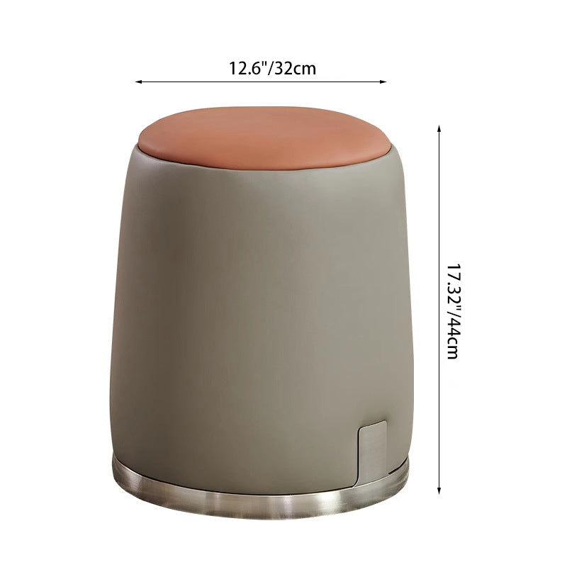 Contemporary Luxury Round PU Leather Upholstered Metal Vanity Stool For Bedroom