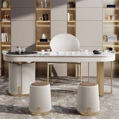 Contemporary Luxury Round PU Leather Upholstered Metal Vanity Stool For Bedroom