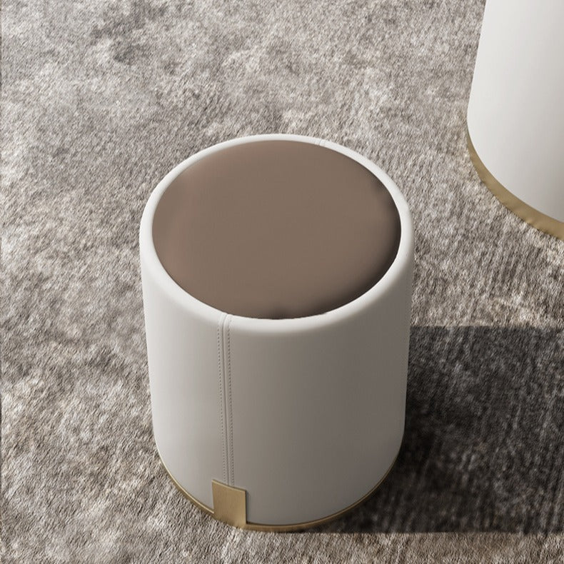 Contemporary Luxury Round PU Leather Upholstered Metal Vanity Stool For Bedroom