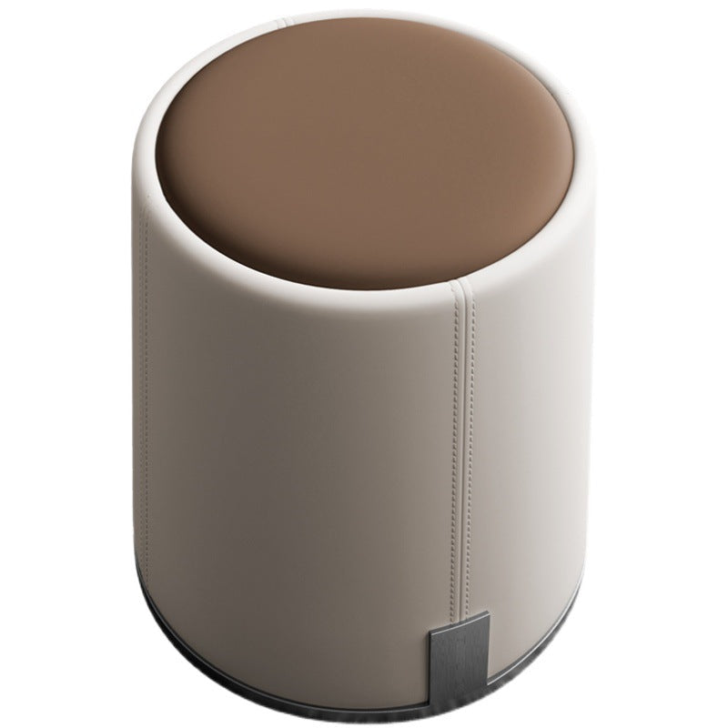 Contemporary Luxury Round PU Leather Upholstered Metal Vanity Stool For Bedroom
