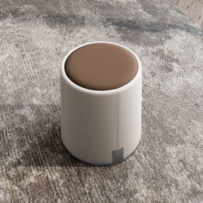 Contemporary Luxury Round PU Leather Upholstered Metal Vanity Stool For Bedroom