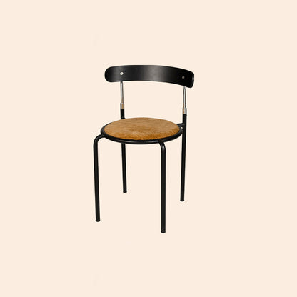 Contemporary Scandinavian Round Fabric Iron Frame Dining Chair Arc Back For Dining Room