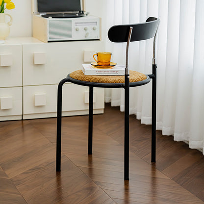 Contemporary Scandinavian Round Fabric Iron Frame Dining Chair Arc Back For Dining Room