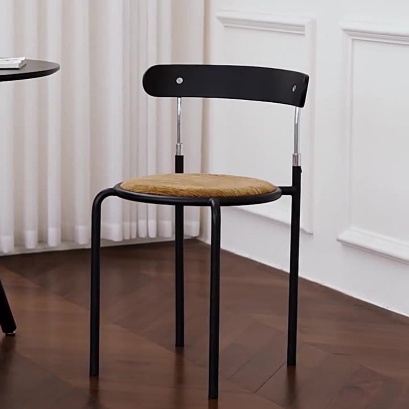 Contemporary Scandinavian Round Fabric Iron Frame Dining Chair Arc Back For Dining Room