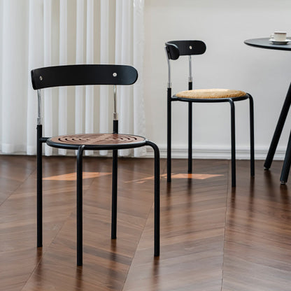 Contemporary Scandinavian Round Fabric Iron Frame Dining Chair Arc Back For Dining Room