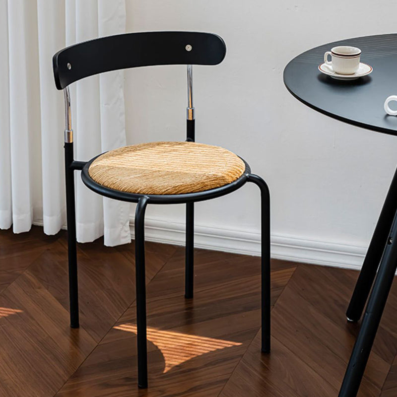 Contemporary Scandinavian Round Fabric Iron Frame Dining Chair Arc Back For Dining Room