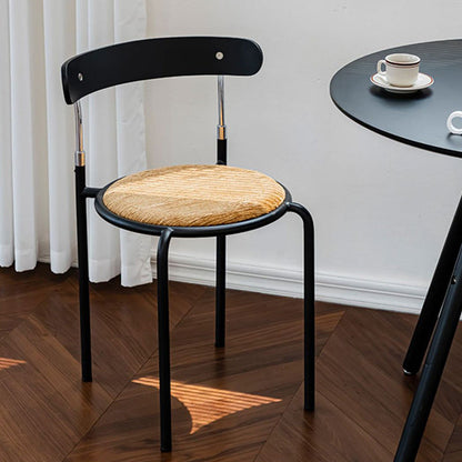 Contemporary Scandinavian Round Fabric Iron Frame Dining Chair Arc Back For Dining Room