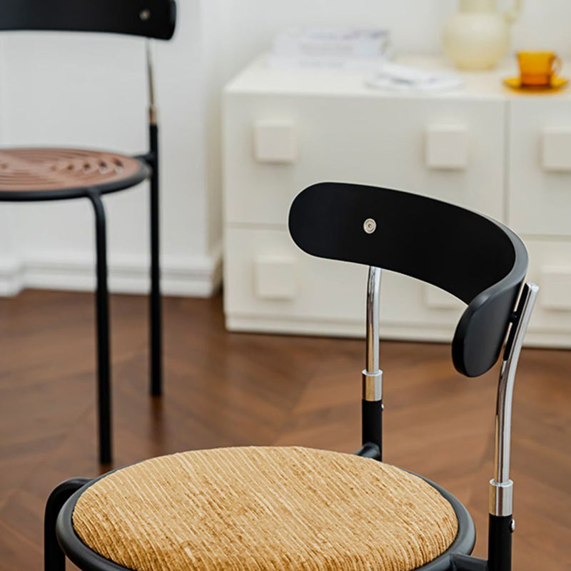 Contemporary Scandinavian Round Fabric Iron Frame Dining Chair Arc Back For Dining Room