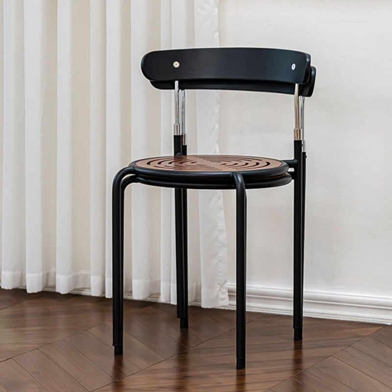 Contemporary Scandinavian Round Fabric Iron Frame Dining Chair Arc Back For Dining Room