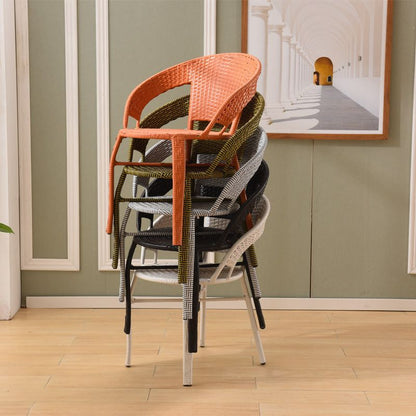 Contemporary Scandinavian Curved PE Imitation Rattan Stackable Dining Chair Backrest For Dining Room