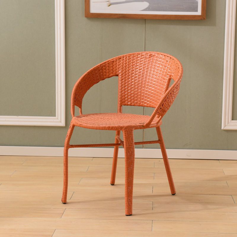 Contemporary Scandinavian Curved PE Imitation Rattan Stackable Dining Chair Backrest For Dining Room