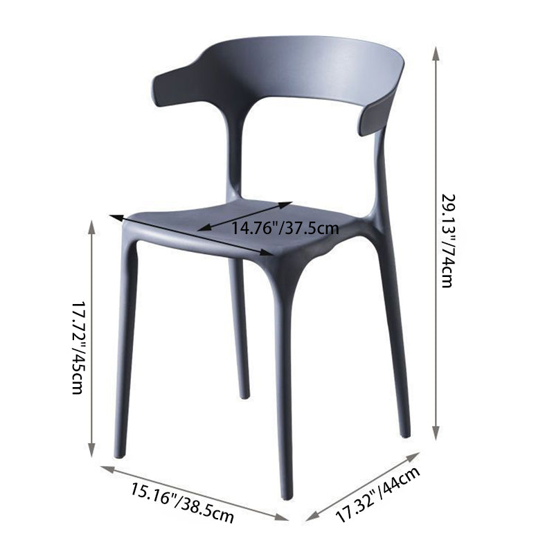 Contemporary Scandinavian Square Plastic Stackable Dining Chair Arc Backrest For Dining Room