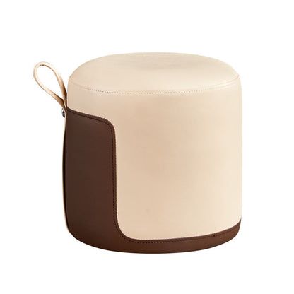 Contemporary Scandinavian Round Cat Paw Leather Solid Wood Frame Portable Low Stool For Bedroom