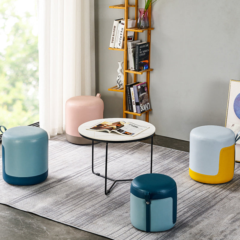 Contemporary Scandinavian Round Cat Paw Leather Solid Wood Frame Portable Low Stool For Bedroom