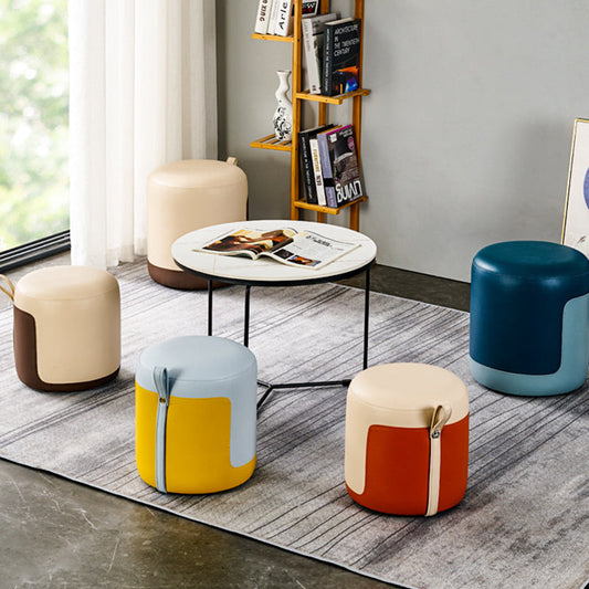 Contemporary Scandinavian Round Cat Paw Leather Solid Wood Frame Portable Low Stool For Bedroom