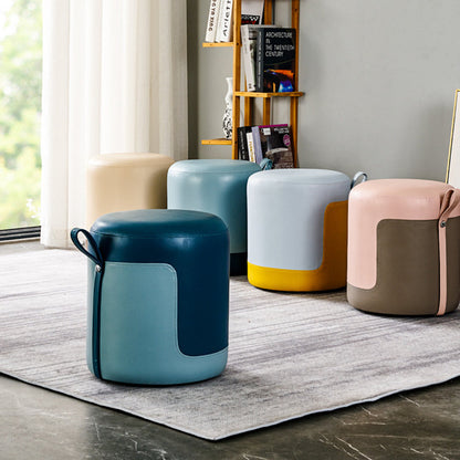 Contemporary Scandinavian Round Cat Paw Leather Solid Wood Frame Portable Low Stool For Bedroom