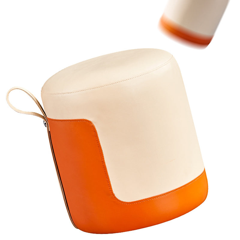 Contemporary Scandinavian Round Cat Paw Leather Solid Wood Frame Portable Low Stool For Bedroom