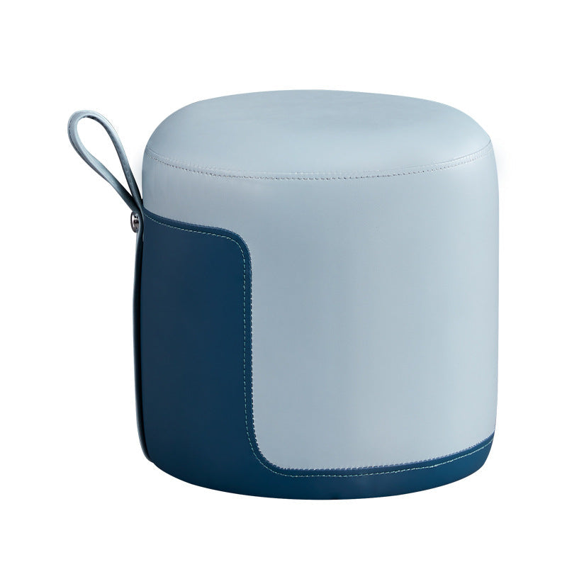 Contemporary Scandinavian Round Cat Paw Leather Solid Wood Frame Portable Low Stool For Bedroom