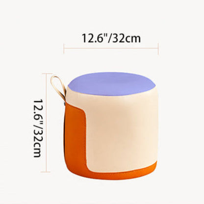 Contemporary Scandinavian Round Cat Paw Leather Solid Wood Frame Portable Low Stool For Bedroom