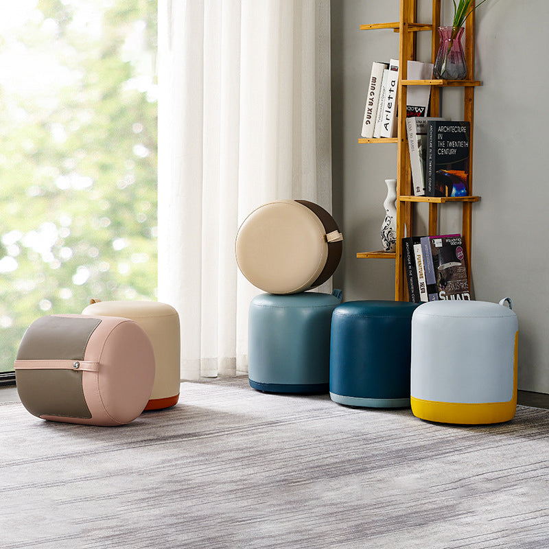 Contemporary Scandinavian Round Cat Paw Leather Solid Wood Frame Portable Low Stool For Bedroom