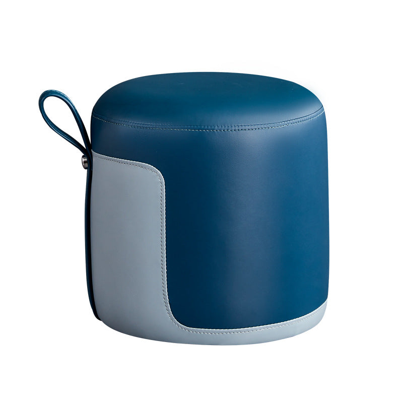 Contemporary Scandinavian Round Cat Paw Leather Solid Wood Frame Portable Low Stool For Bedroom