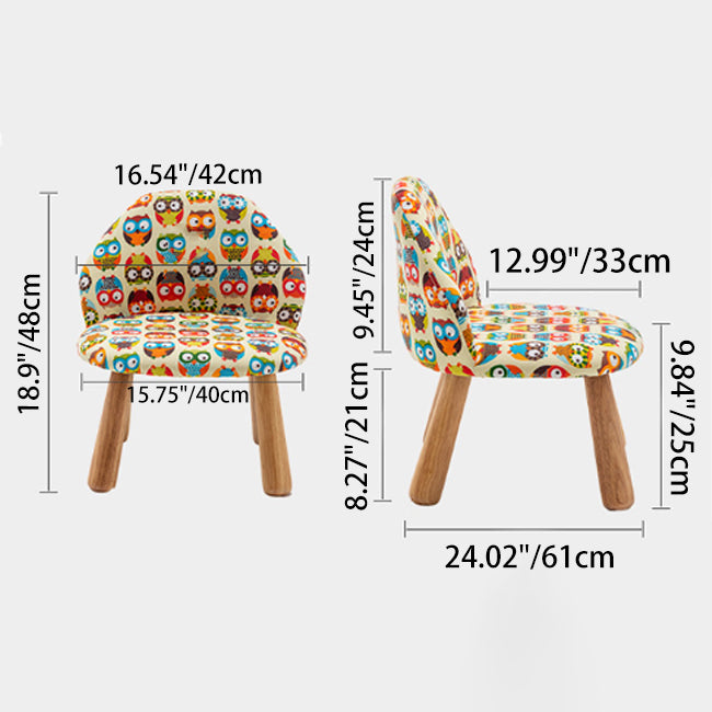 Contemporary Creative Cartoon Animal Pattern Fabric Solid Wood Low Stool For Bedroom