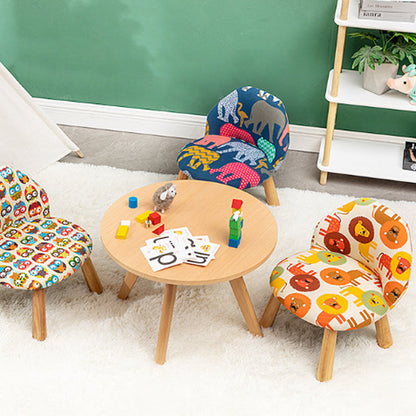 Contemporary Creative Cartoon Animal Pattern Fabric Solid Wood Low Stool For Bedroom