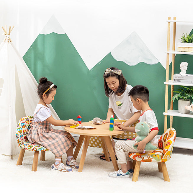 Contemporary Creative Cartoon Animal Pattern Fabric Solid Wood Low Stool For Bedroom