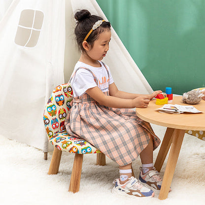 Contemporary Creative Cartoon Animal Pattern Fabric Solid Wood Low Stool For Bedroom