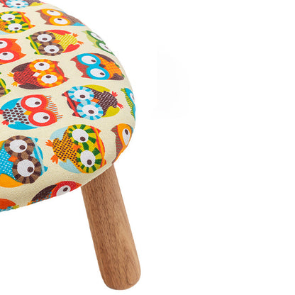 Contemporary Creative Cartoon Animal Pattern Fabric Solid Wood Low Stool For Bedroom