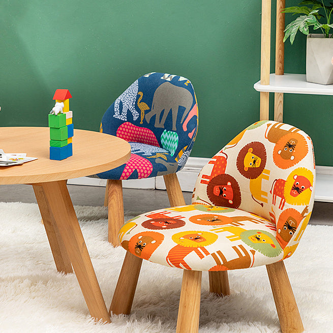 Contemporary Creative Cartoon Animal Pattern Fabric Solid Wood Low Stool For Bedroom