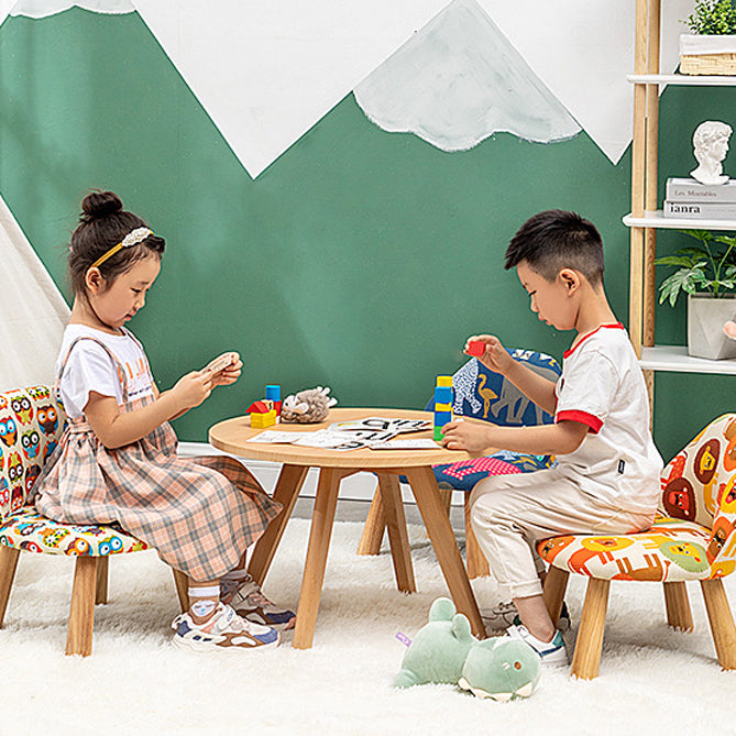 Contemporary Creative Cartoon Animal Pattern Fabric Solid Wood Low Stool For Bedroom