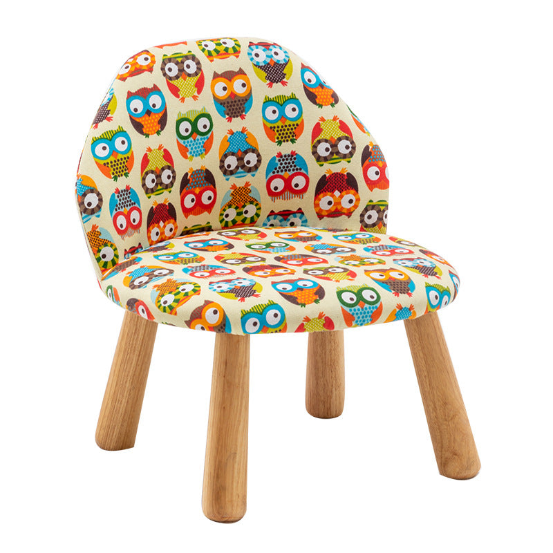 Contemporary Creative Cartoon Animal Pattern Fabric Solid Wood Low Stool For Bedroom