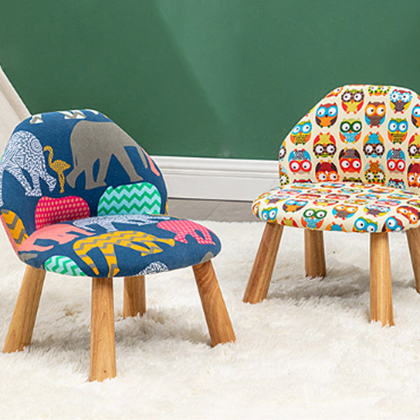 Contemporary Creative Cartoon Animal Pattern Fabric Solid Wood Low Stool For Bedroom