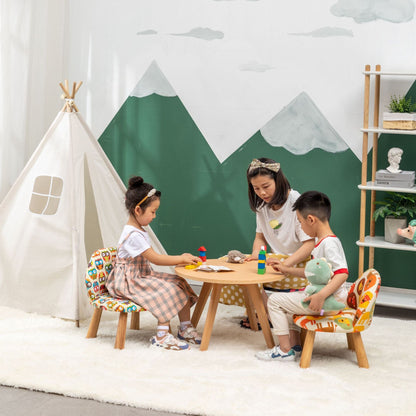 Contemporary Creative Cartoon Animal Pattern Fabric Solid Wood Low Stool For Bedroom