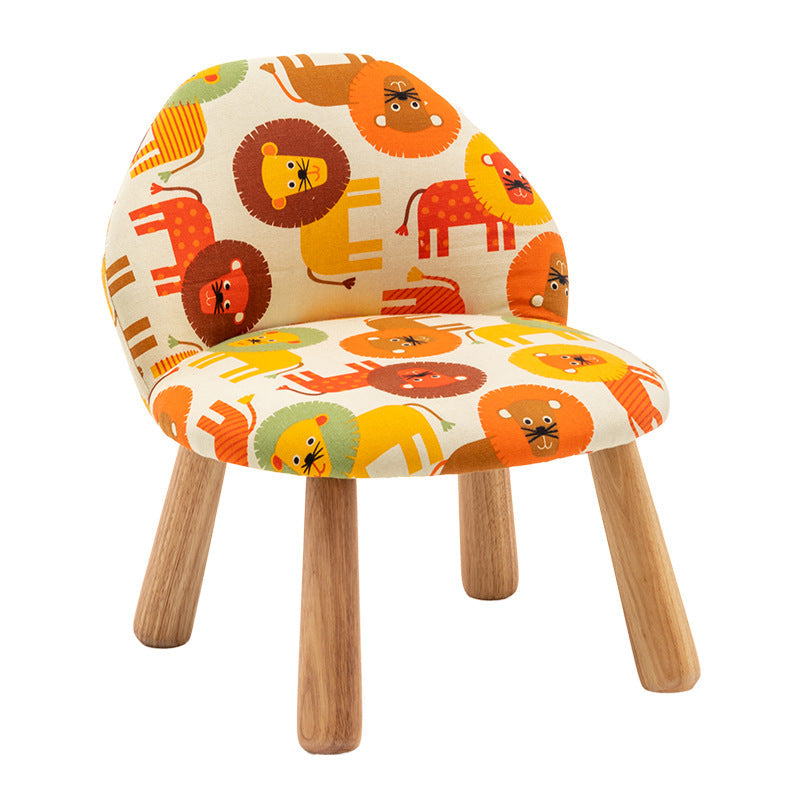 Contemporary Creative Cartoon Animal Pattern Fabric Solid Wood Low Stool For Bedroom
