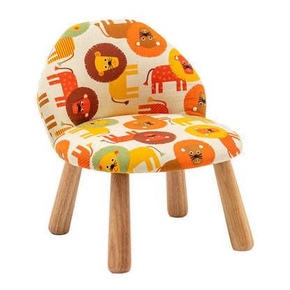 Contemporary Creative Cartoon Animal Pattern Fabric Solid Wood Low Stool For Bedroom