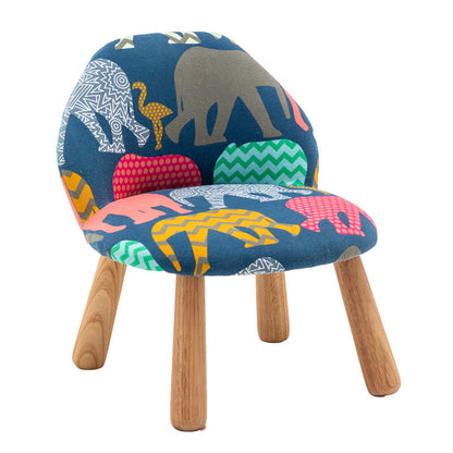 Contemporary Creative Cartoon Animal Pattern Fabric Solid Wood Low Stool For Bedroom