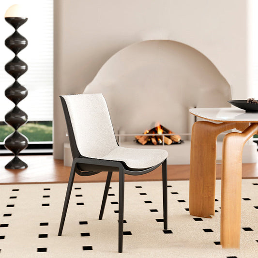 Contemporary Luxury Square Lambswool Carbon Steel Frame Dining Chair Backrest For Dining Room