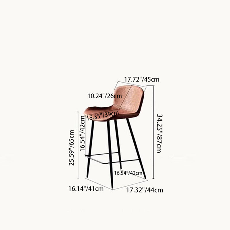 Contemporary Scandinavian Curved Faux Leather Carbon Steel High Legs Bar Stool Footrest For Dining Room