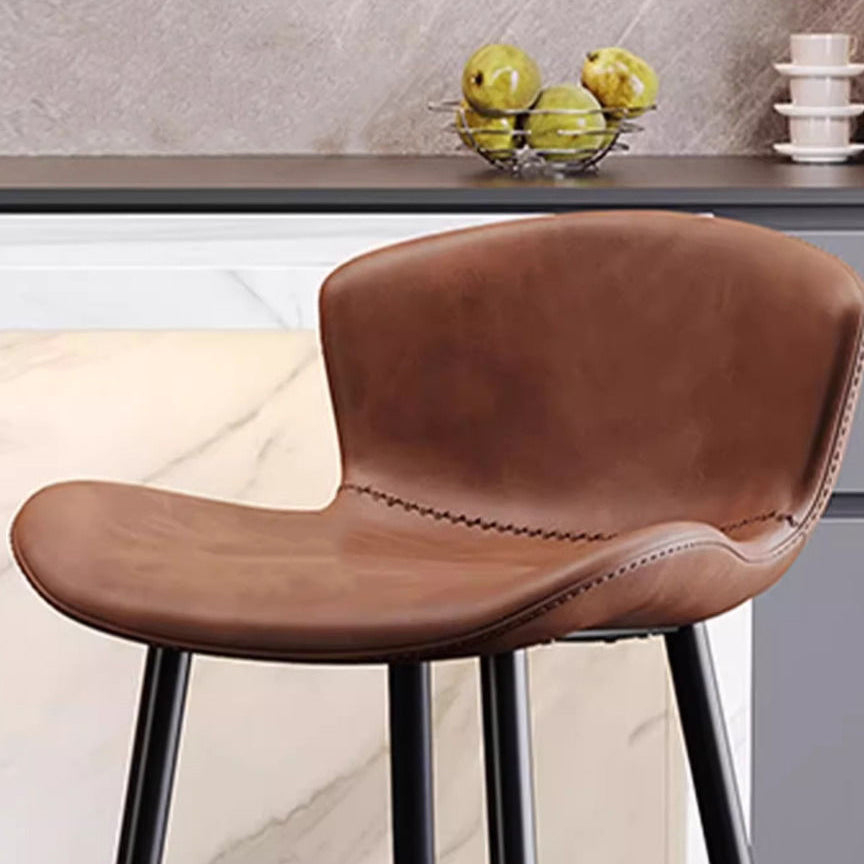 Contemporary Scandinavian Curved Faux Leather Carbon Steel High Legs Bar Stool Footrest For Dining Room