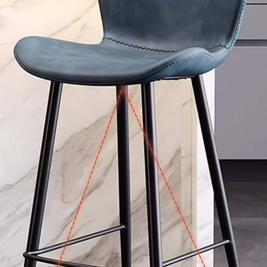 Contemporary Scandinavian Curved Faux Leather Carbon Steel High Legs Bar Stool Footrest For Dining Room