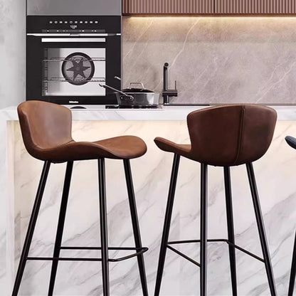 Contemporary Scandinavian Curved Faux Leather Carbon Steel High Legs Bar Stool Footrest For Dining Room