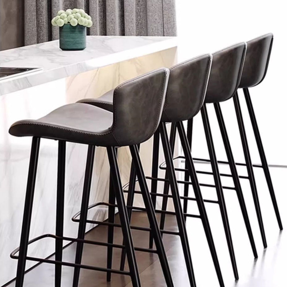 Contemporary Scandinavian Curved Faux Leather Carbon Steel High Legs Bar Stool Footrest For Dining Room