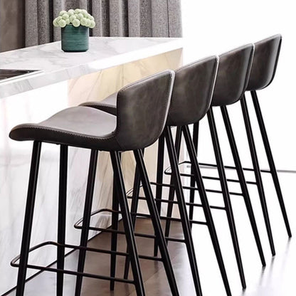 Contemporary Scandinavian Curved Faux Leather Carbon Steel High Legs Bar Stool Footrest For Dining Room